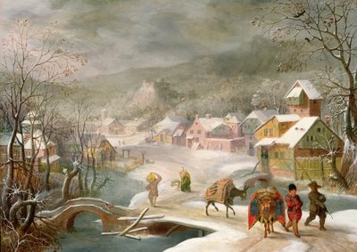Paesaggio invernale con viaggiatori su un sentiero da Denys van Alsloot
